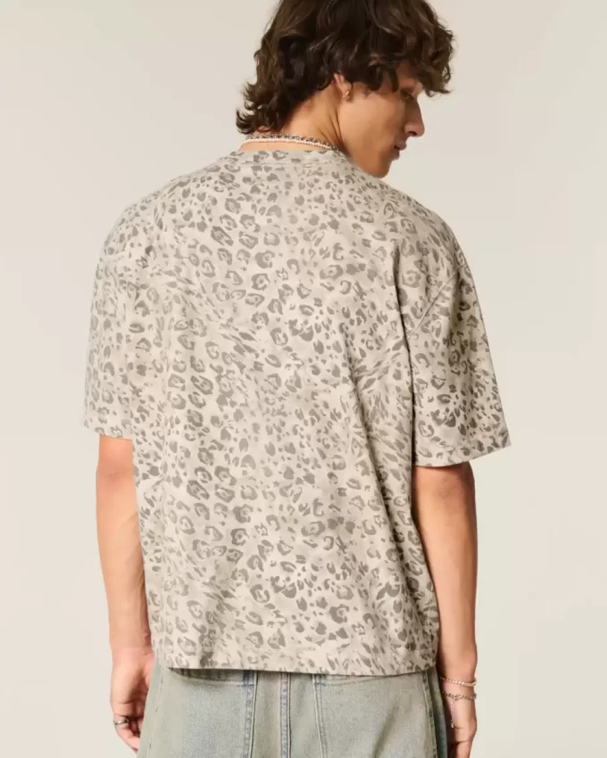 Koszulka Boxy Crop Heavyweight z nadrukiem w panterkę