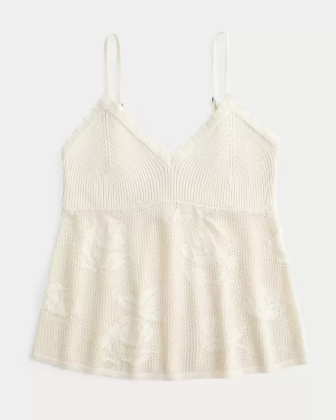 Koszulka typu babydoll z prostym dekoltem w stylu haftu krzyżykowego