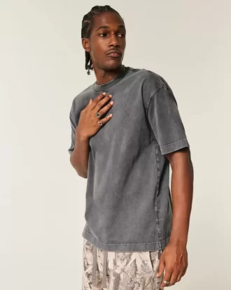 Koszulka z okrągłym dekoltem i ciężką, spraną bawełną Koszulka z okrągłym dekoltem i ciężką, spraną bawełną