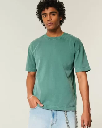 Koszulka z okrągłym dekoltem i ciężką, spraną bawełną Koszulka z okrągłym dekoltem i ciężką, spraną bawełną