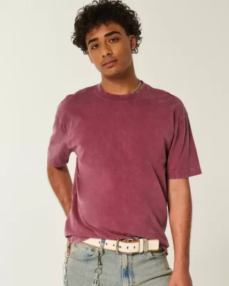 Koszulka z okrągłym dekoltem i ciężką, spraną bawełną Koszulka z okrągłym dekoltem i ciężką, spraną bawełną