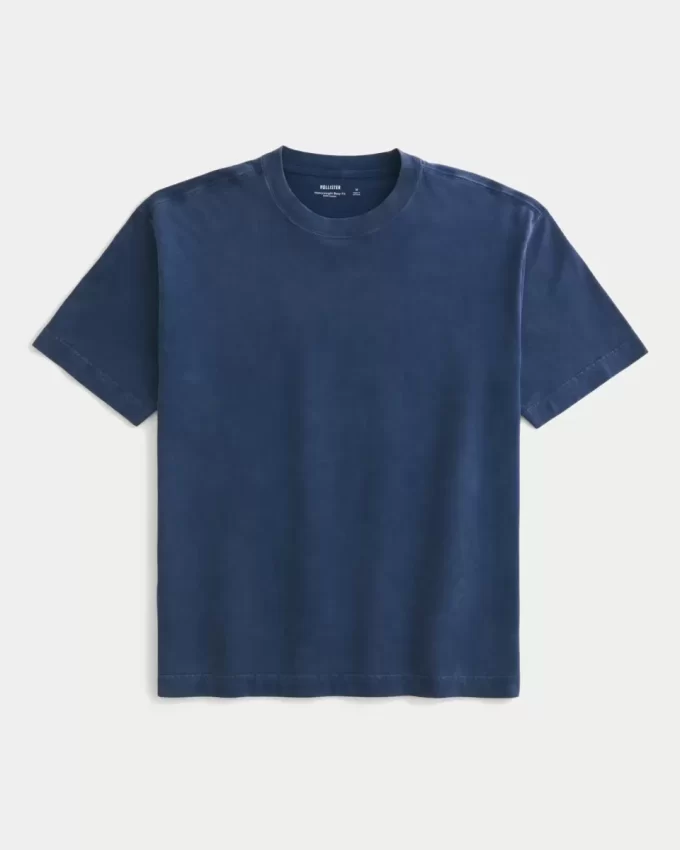 Koszulka z okrągłym dekoltem i ciężką, spraną bawełną