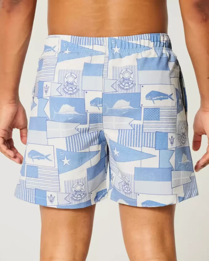 Kąpielówki do połowy uda z seersuckeru