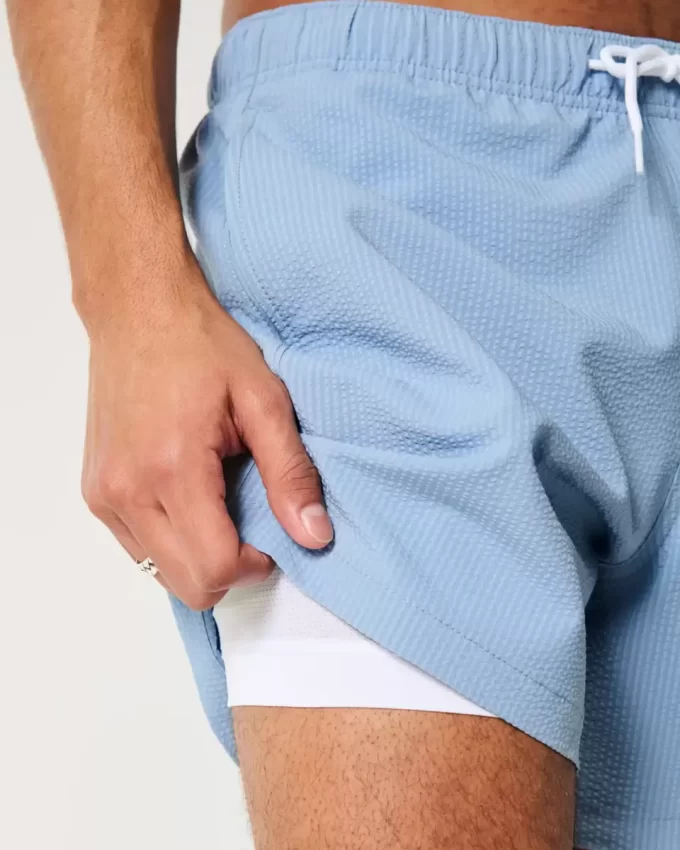 Kąpielówki do połowy uda z seersuckeru