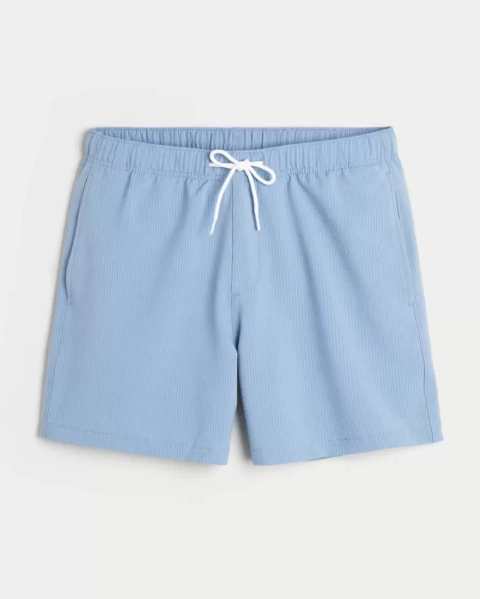 Kąpielówki do połowy uda z seersuckeru