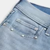 Krótkie spodenki jeansowe z niskim stanem i średnim spraniem, z ćwiekami