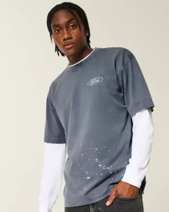 Kwadratowa, ciężka koszulka z grafiką Forda