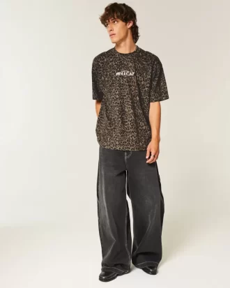 Kwadratowa, ciężka koszulka z nadrukiem w panterkę Dodge Hellcat z grafiką