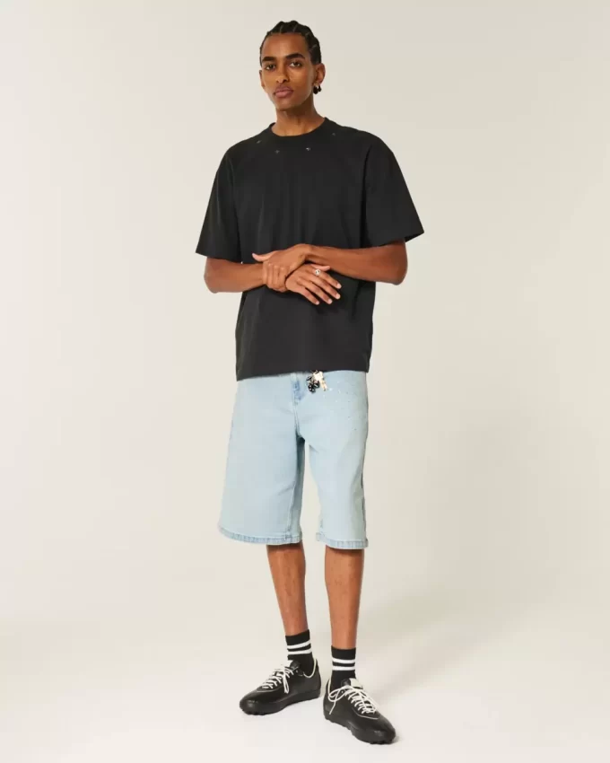 Lekkie, zdobione, superluźne szorty jeansowe