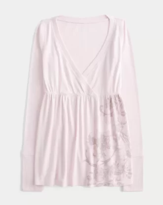 Luźna bluzka typu babydoll z długim rękawem i kwiatowym wzorem