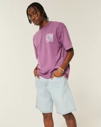 Luźne dżinsowe szorty z haftem łańcuszkowym