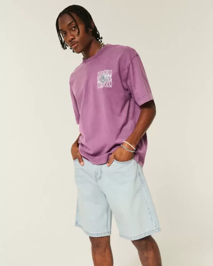 Luźne dżinsowe szorty z haftem łańcuszkowym