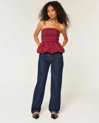 Luźne jeansy z niskim stanem i ciemnym spraniem