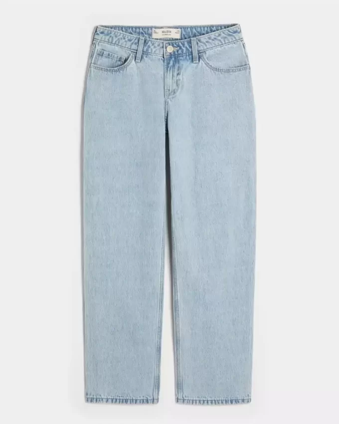 Luźne jeansy z niskim stanem i lekkim spraniem