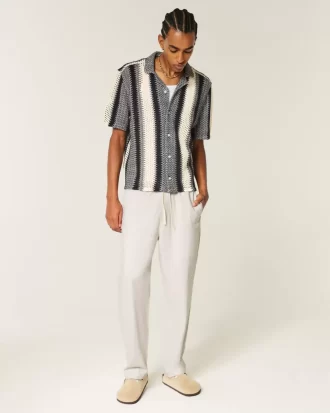 Luźne spodnie wciągane z mieszanki lnu