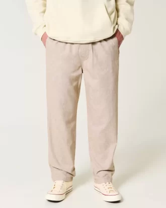 Luźne spodnie wciągane z mieszanki lnu
