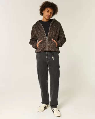 Luźne, sprane, czarne jeansy malarskie