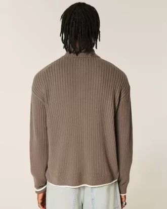 Luźny sweter z nadrukiem i zamkiem błyskawicznym