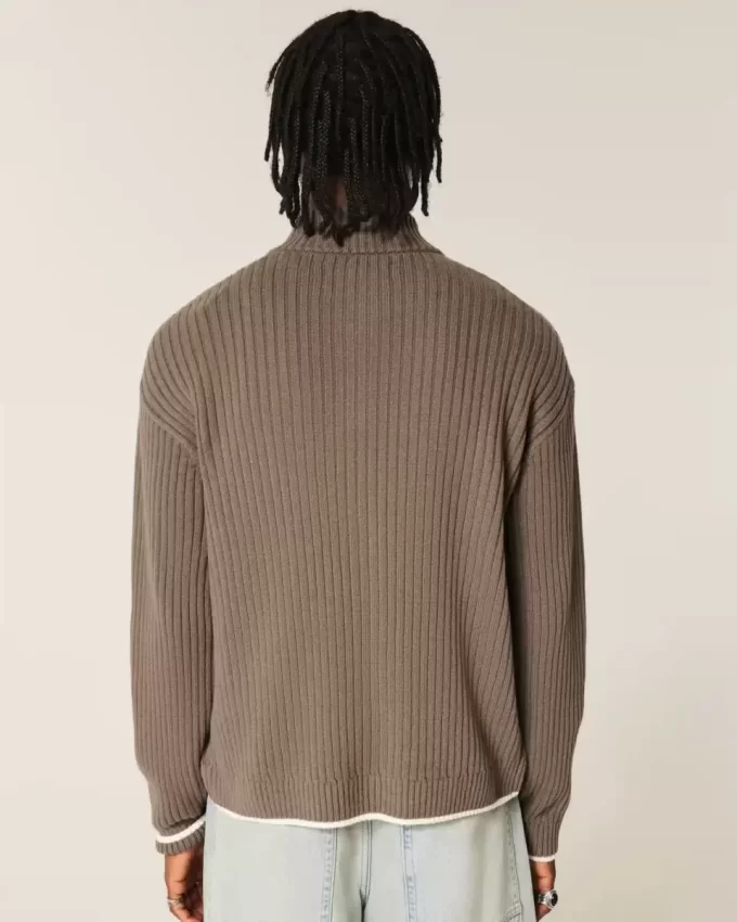 Luźny sweter z nadrukiem i zamkiem błyskawicznym