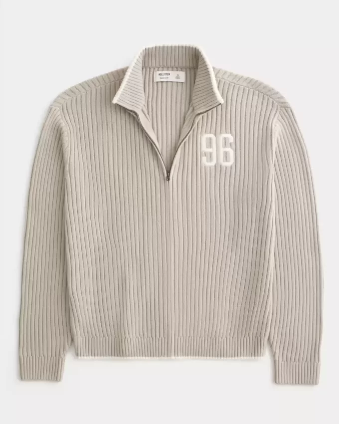 Luźny sweter z nadrukiem i zamkiem błyskawicznym