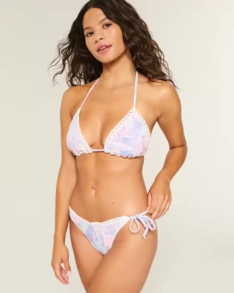 Majtki bikini z wiązaniem po bokach i wykończeniem w stylu szydełkowym