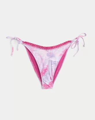 Majtki bikini z wiązaniem po bokach i wykończeniem w stylu szydełkowym