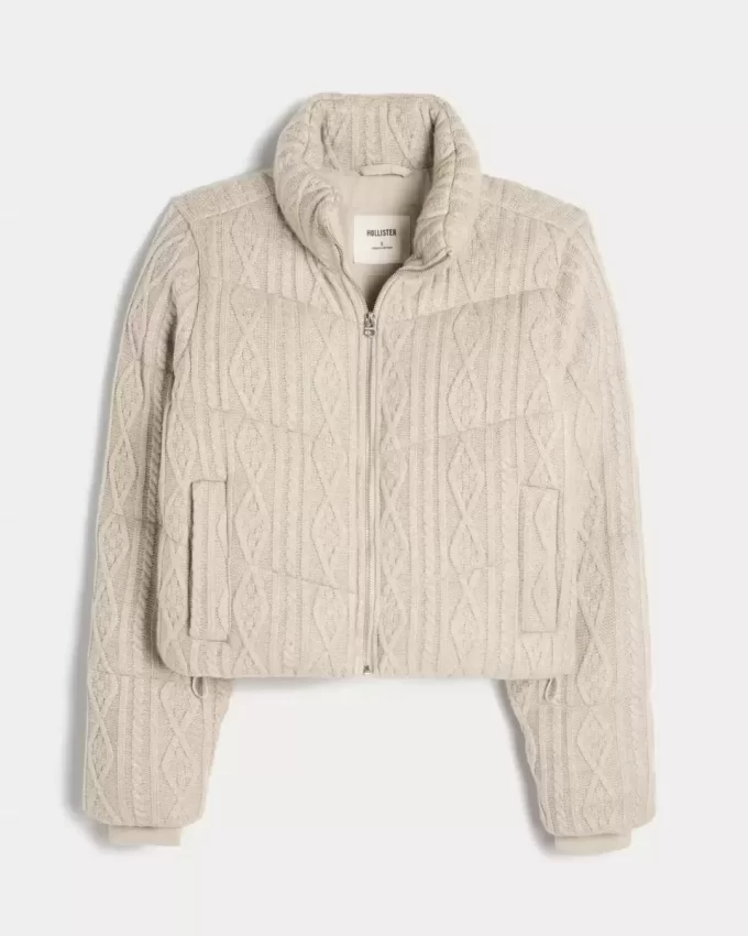 Mini kurtka puchowa z dzianiny swetrowej