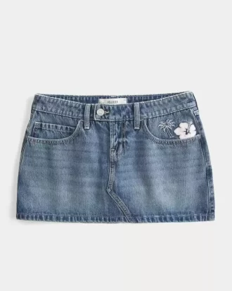 Mini spódniczka z haftowanym jeansem i niskim stanem