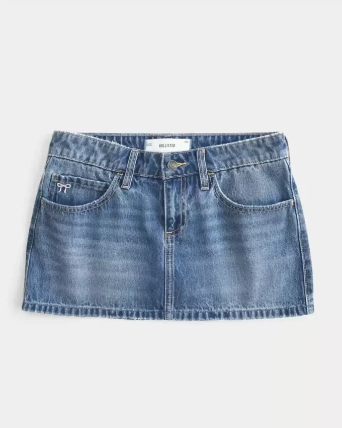 Mini spódniczka z jeansu z haftowaną kokardą i niskim stanem