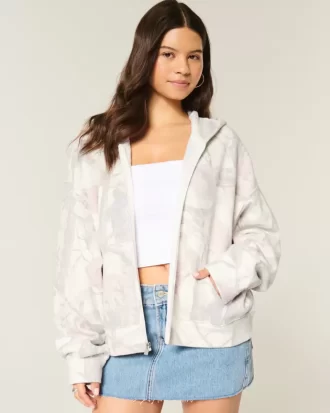 Oversized Camo Bluza z kapturem i zamkiem błyskawicznym