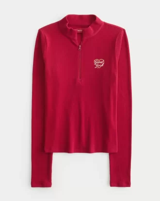 Prążkowana bluzka z nadrukiem Księżycowego Nowego Roku, zapinana na suwak