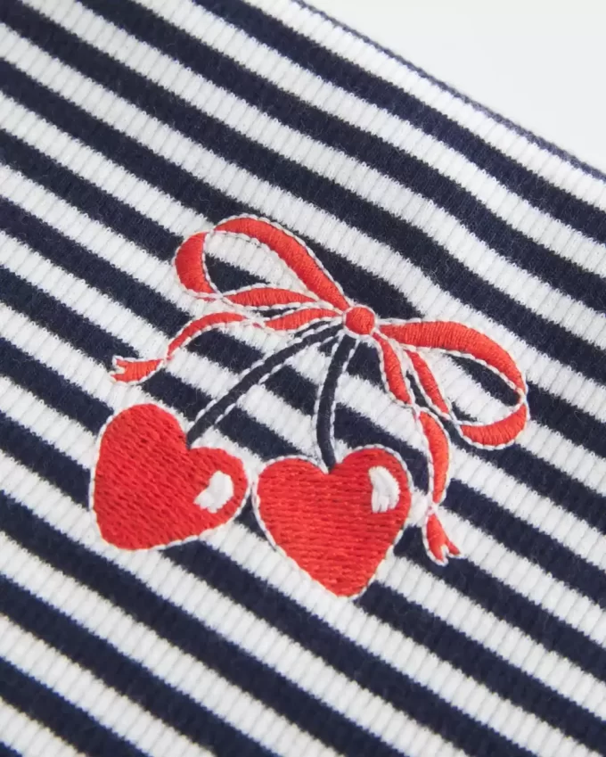 Prążkowany, bez ramiączek, haftowany top typu tuba z wiśni