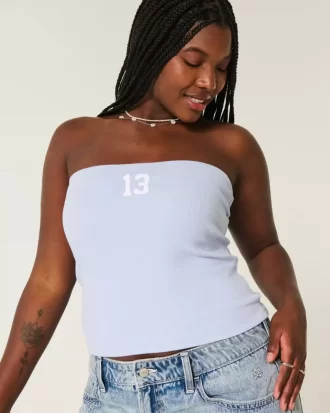 Prążkowany top bez ramiączek z grafiką