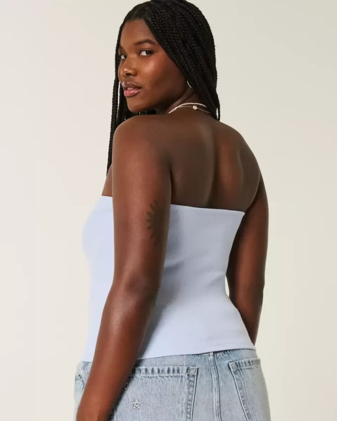 Prążkowany top bez ramiączek z grafiką