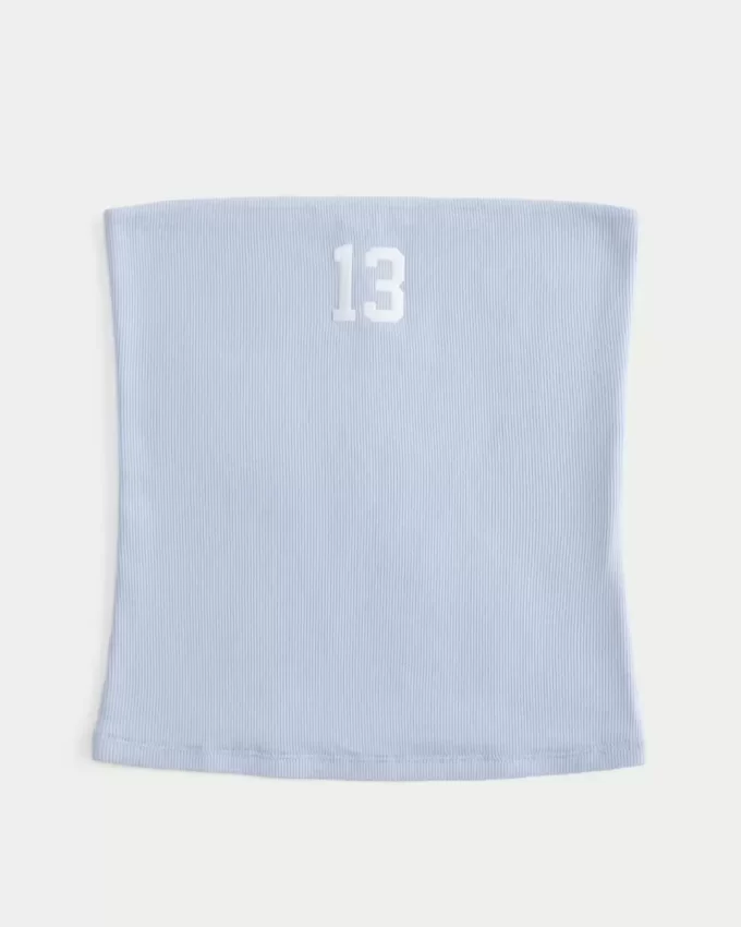 Prążkowany top bez ramiączek z grafiką