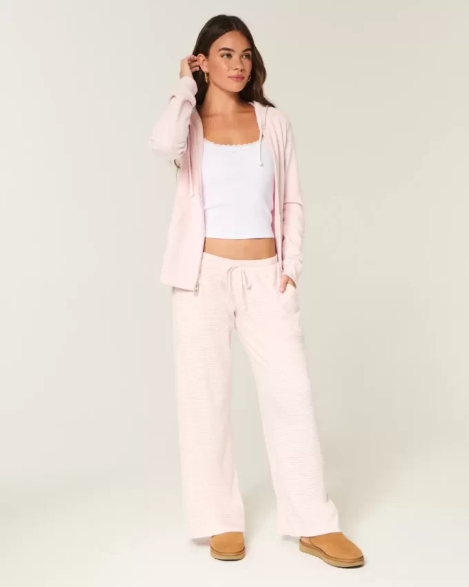 Przytulne, prążkowane spodnie z szerokimi nogawkami Przytulne, prążkowane spodnie z szerokimi nogawkami