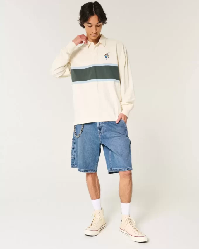 Pudełkowata, ciężka koszulka polo z grafiką rugby z diabłem tasmańskim Pudełkowata, ciężka koszulka polo z grafiką rugby z diabłem tasmańskim