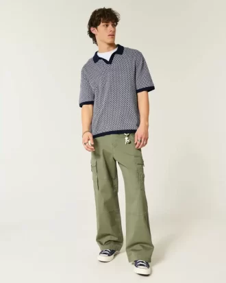 Pudełkowy sweter polo z krótkim rękawem