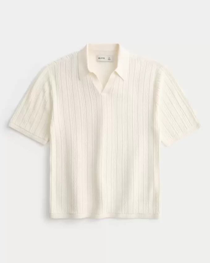 Pudełkowy sweter polo z krótkim rękawem Pudełkowy sweter polo z krótkim rękawem