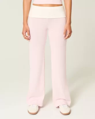 Spodnie dzwony z dzianiny z odwijaną talią Spodnie dzwony z dzianiny z odwijaną talią