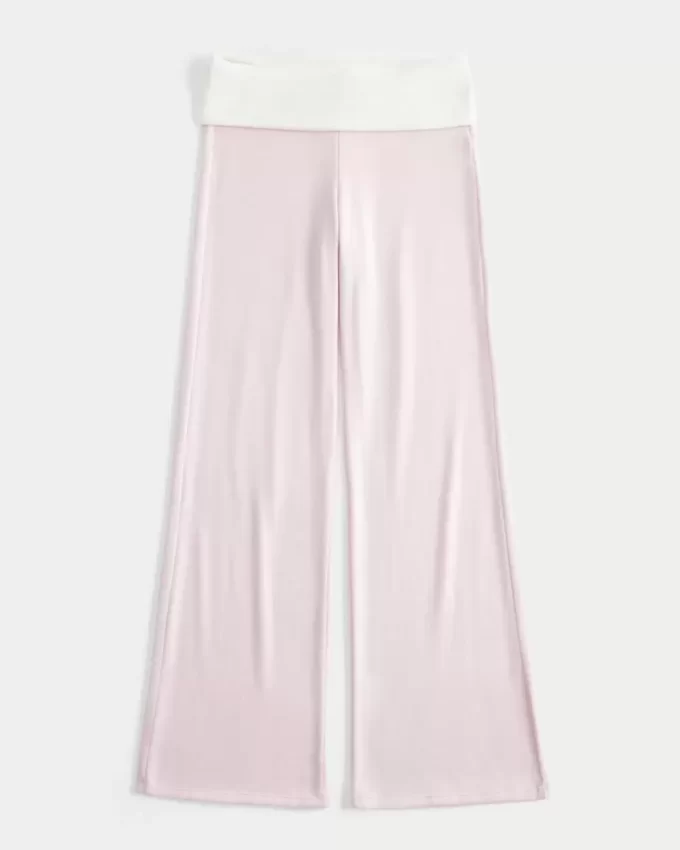 Spodnie dzwony z dzianiny z odwijaną talią Spodnie dzwony z dzianiny z odwijaną talią