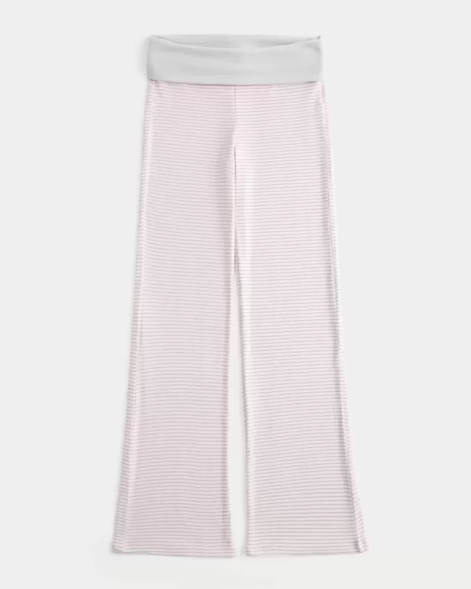 Spodnie dzwony z dzianiny z odwijaną talią Spodnie dzwony z dzianiny z odwijaną talią