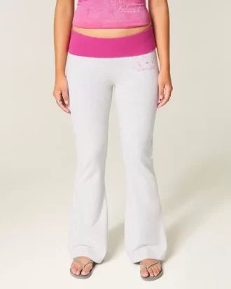 Spodnie dzwony z nadrukiem Hibiscus Graphic Foldover Waist