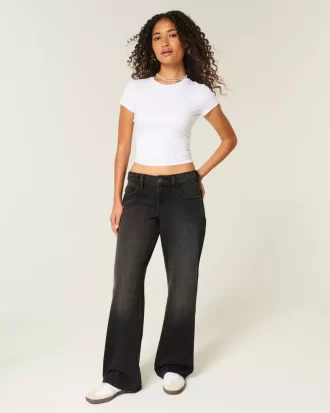 Spodnie jeansowe Baggy z niskim stanem i regulowanym stanem w kolorze spranej czerni