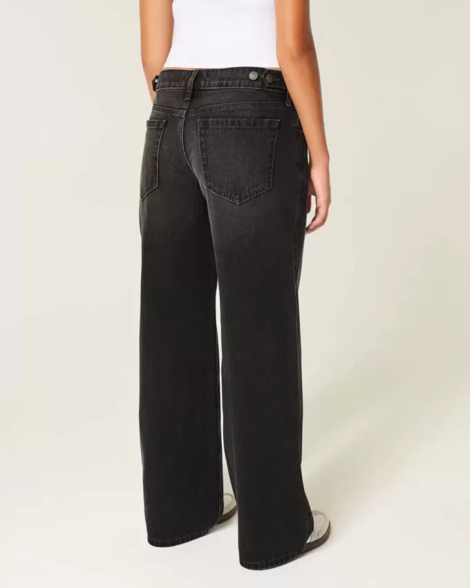 Spodnie jeansowe Baggy z niskim stanem i regulowanym stanem w kolorze spranej czerni Spodnie jeansowe Baggy z niskim stanem i regulowanym stanem w kolorze spranej czerni