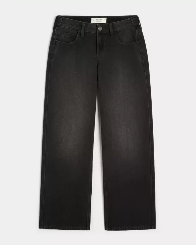 Spodnie jeansowe Baggy z niskim stanem i regulowanym stanem w kolorze spranej czerni Spodnie jeansowe Baggy z niskim stanem i regulowanym stanem w kolorze spranej czerni