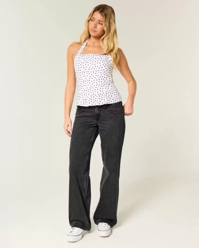 Spodnie jeansowe Baggy z niskim stanem i spranym czarnym wykończeniem