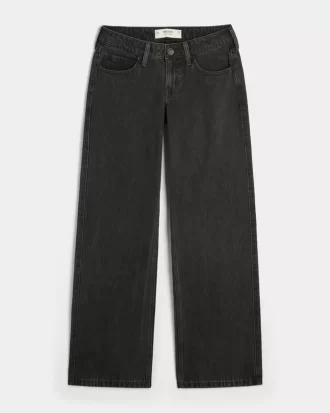 Spodnie jeansowe Baggy z niskim stanem i spranym czarnym wykończeniem