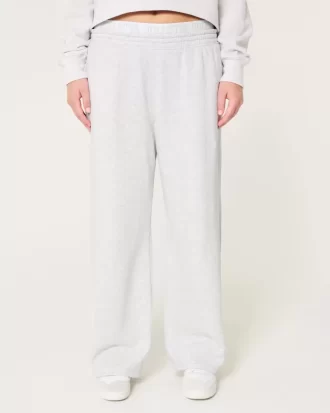 Spodnie z szerokimi nogawkami z polaru z logo w pasie