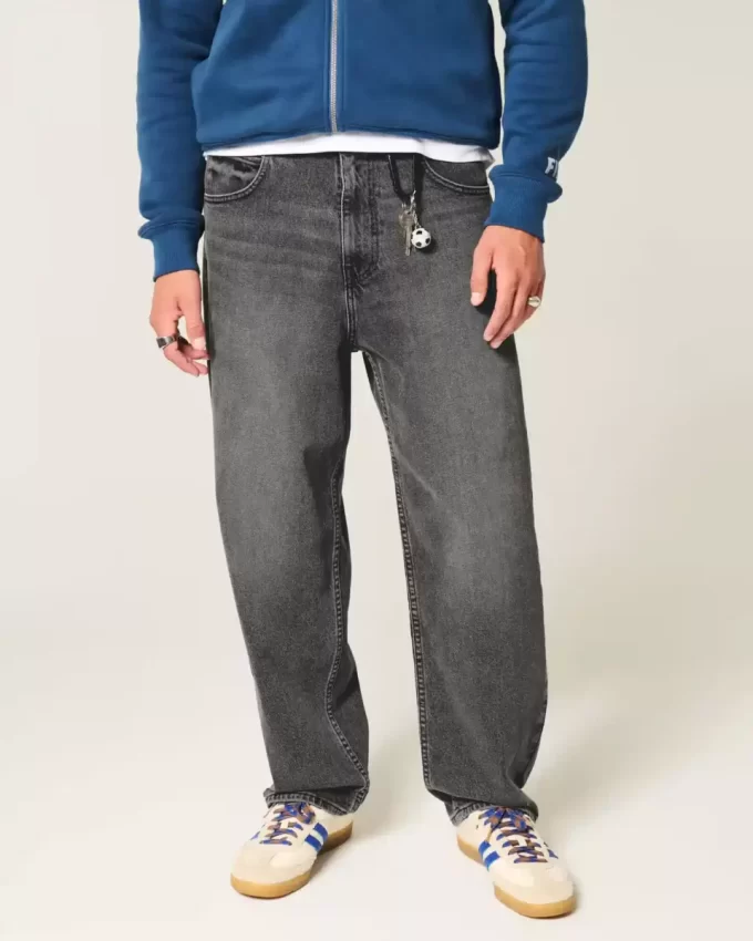 Sprane czarne dżinsy typu skater baggy